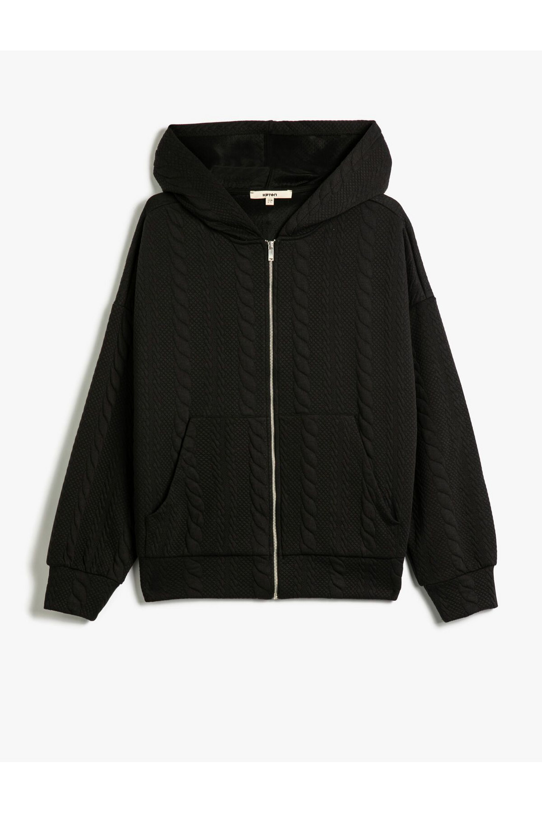 Koton Hooded Sweatshirt Cardigan Textured Pocket Detail