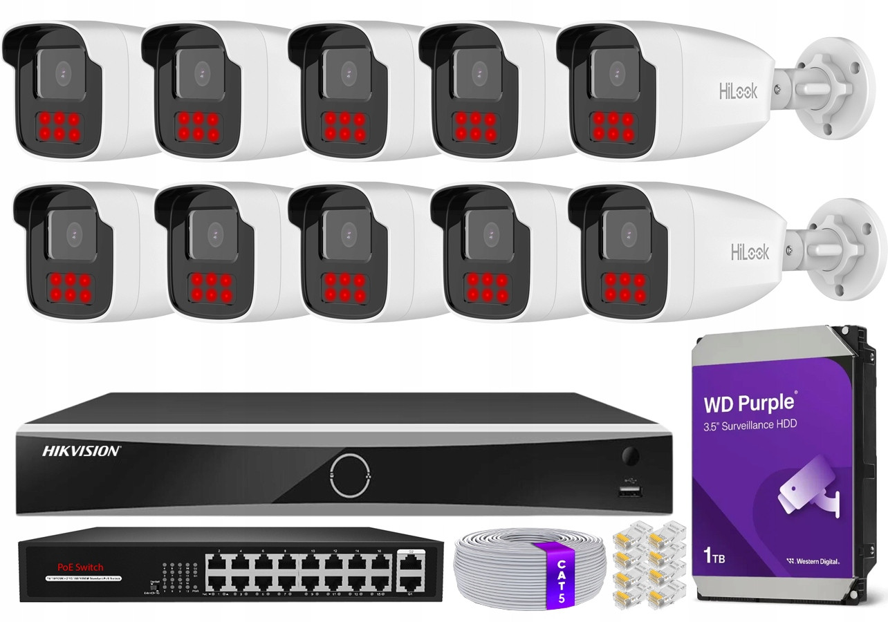 Ip monitorovací set 10 kamer 4Mpx PoE IPCAM-B4-50IR HiLook Hikvision