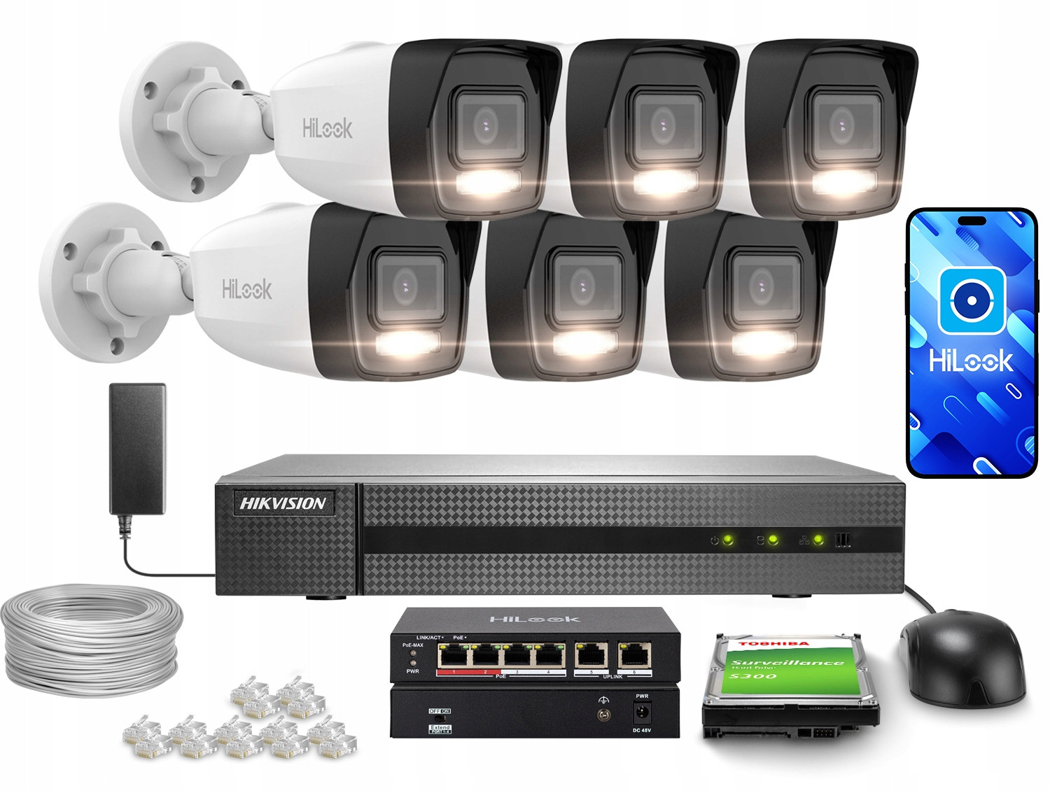 6MPx monitorovací sada Hilook by Hikvision PoE Aplikace IPCAM-B4-30DL