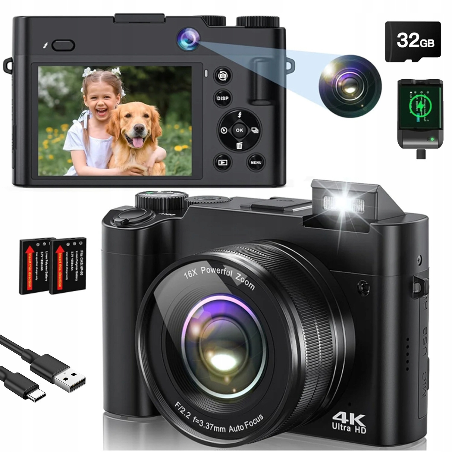 4K Fotoaparát Uhd 64MP 16XZOOM Digitální Fotoaparát Multifunkční 2AKU