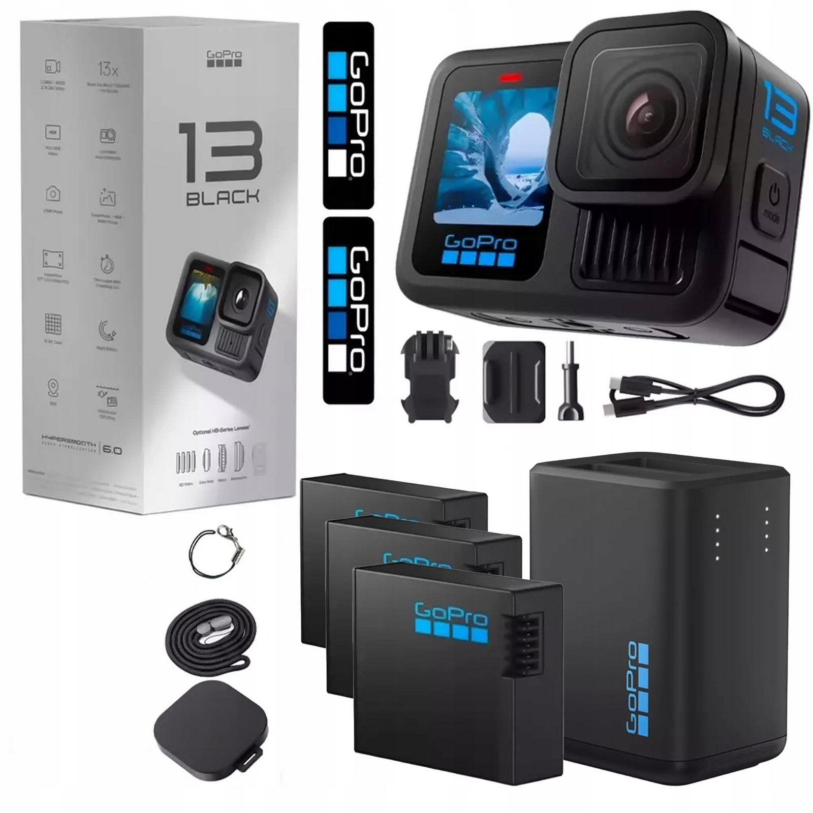 Gopro Kamera Hero 13 Black 5,3K Duální Nabíječka 2X Akumulátor Enduro