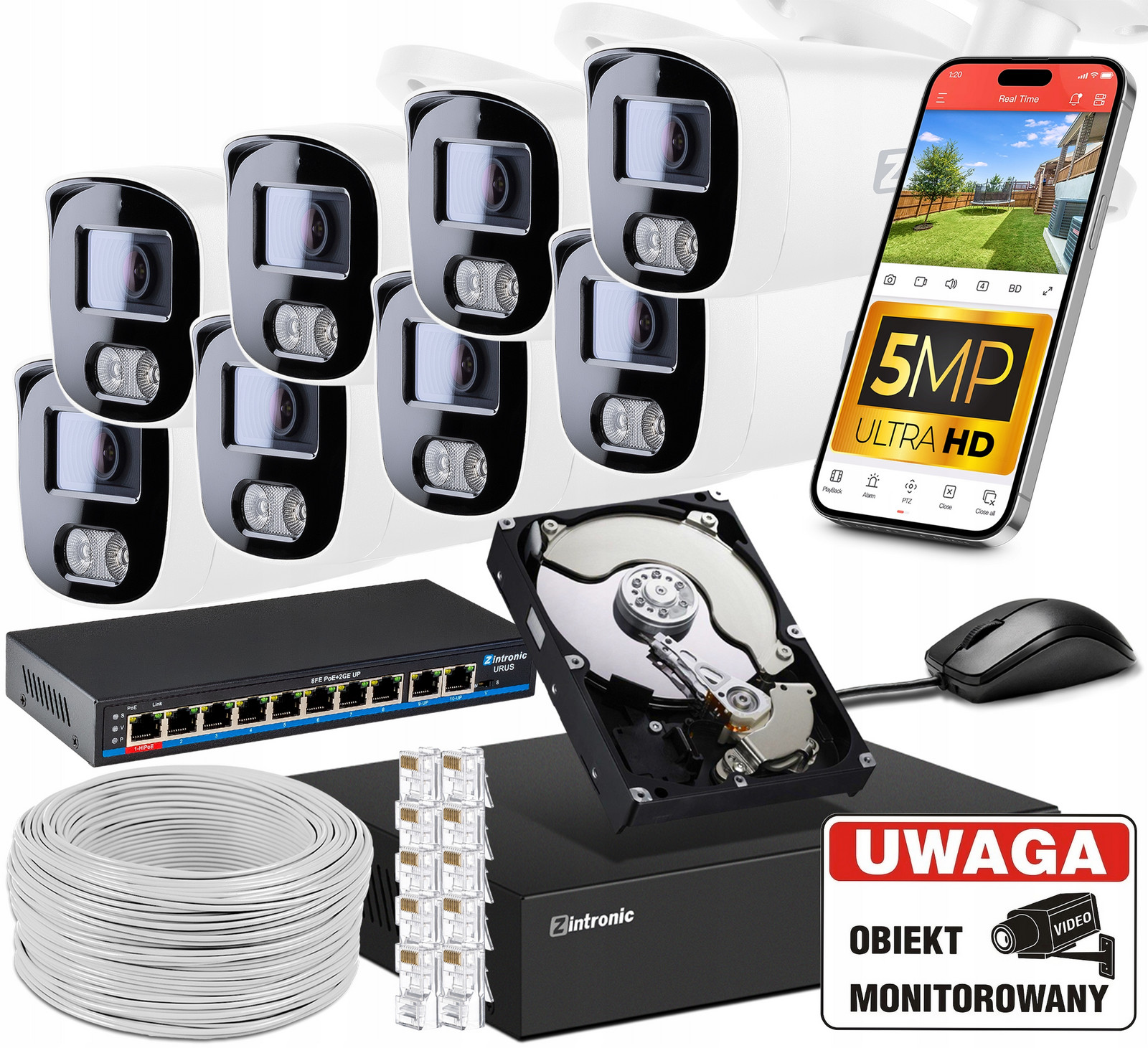 Sada pro Monitorování Ip Poe 8 Kamer 5MPx 1TB Náhled Aplikace Switch