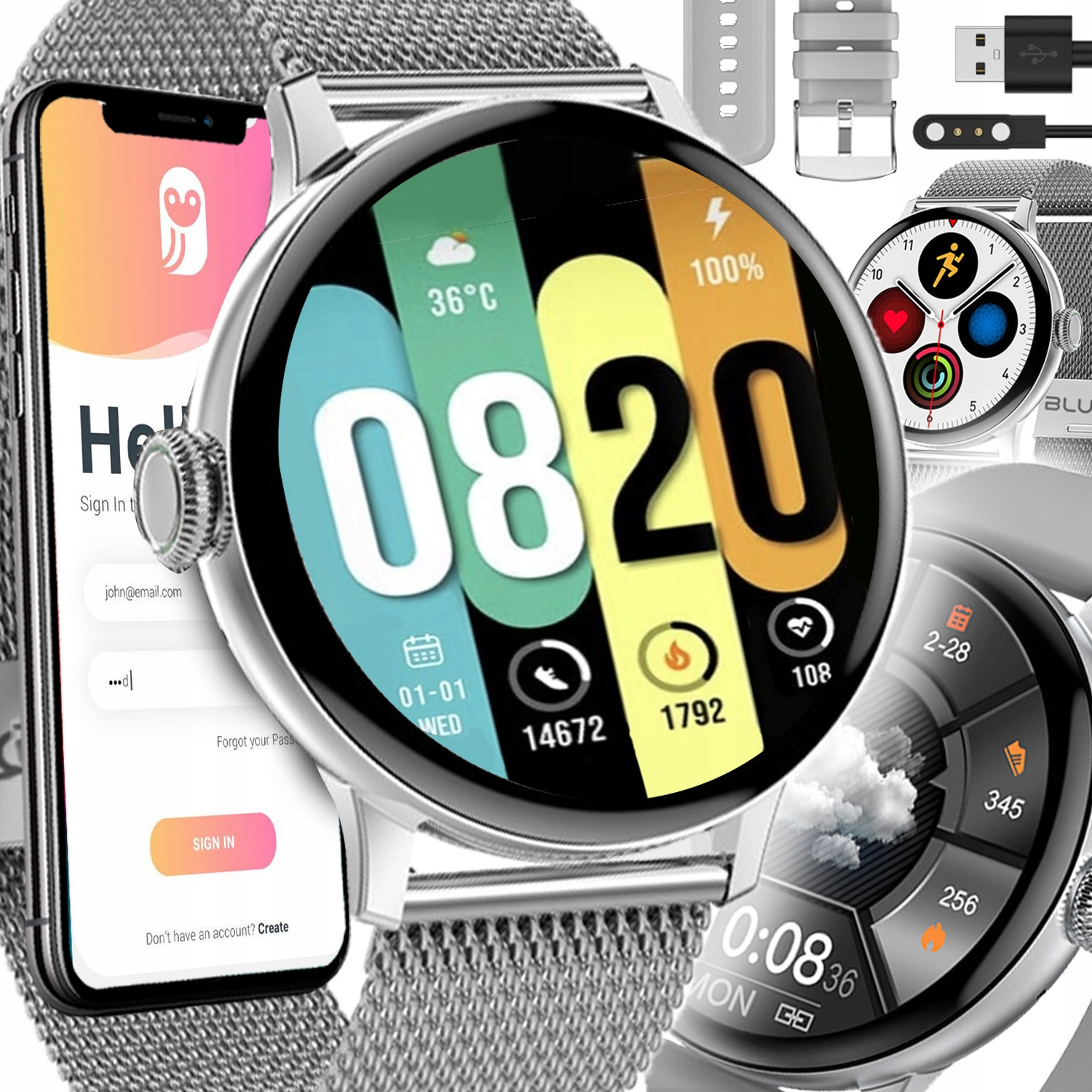 Chytré Hodinky Dámské Hodinky Vodotěsné Zdravotní Měření Hovory Menu Pl