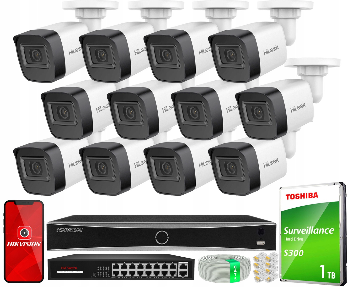 Ip monitorovací sada 12 PoE kamer 4MPx IPCAM-B4-P Rekordér Hikvision