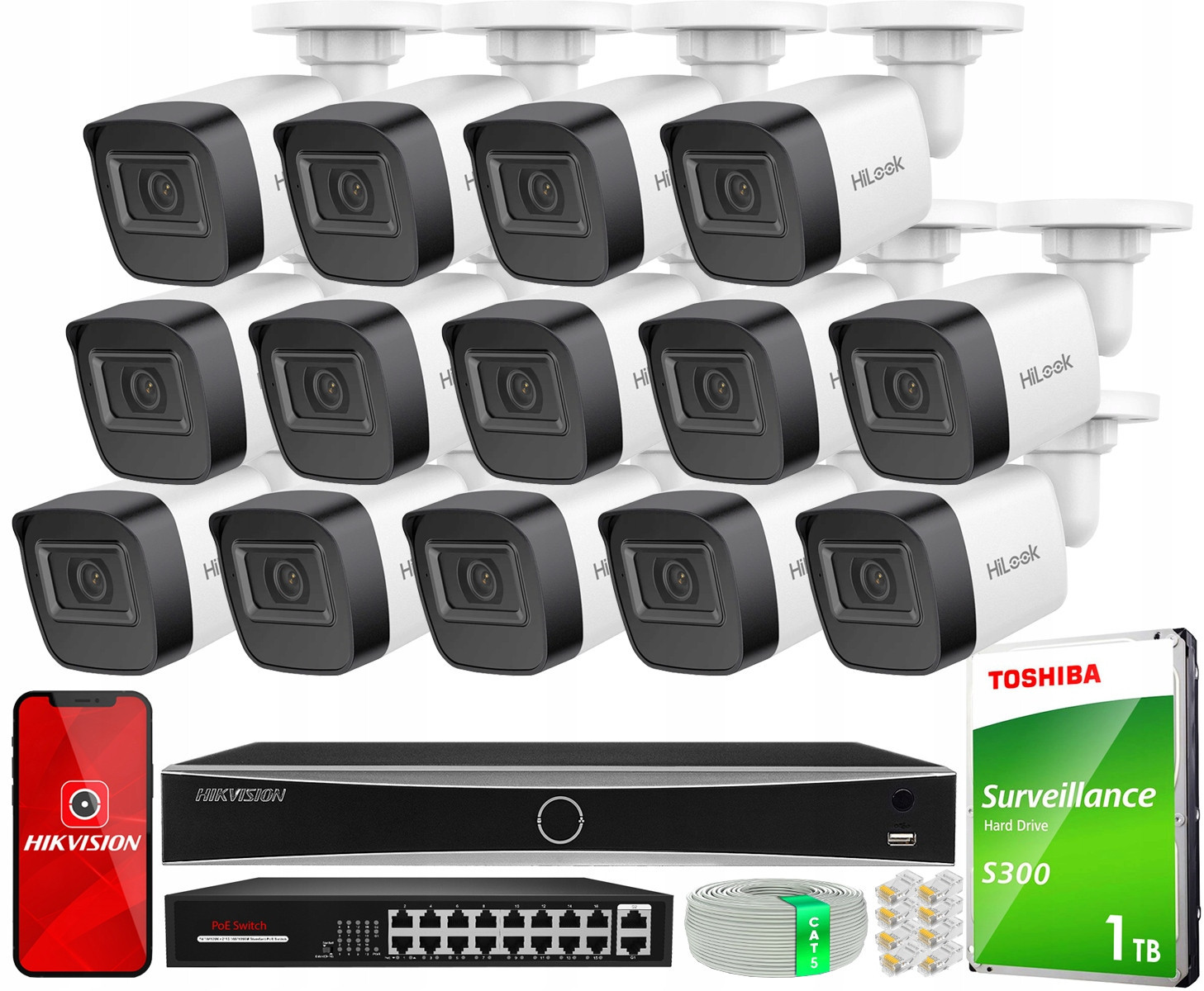 Ip monitorovací set 14x IPCAM-B4-P 4Mpx Nvr DS-7616NXI-K2 16x PoE