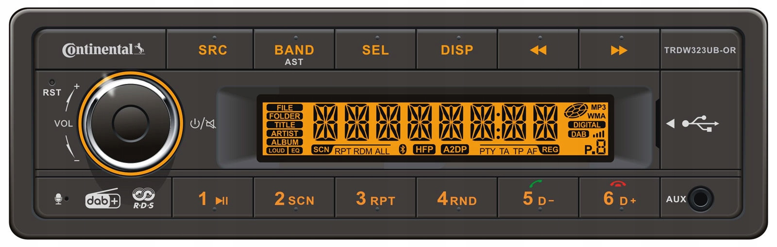 Continental TRDW323UB-OR Autorádio 24V Bluetooth Aux MP3 Usb Dab