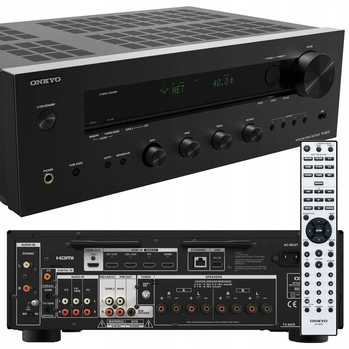 Onkyo TX-8470 Síťový Stereo Receiver Hdmi Arc Tidal Spotify Bt Usb Dab