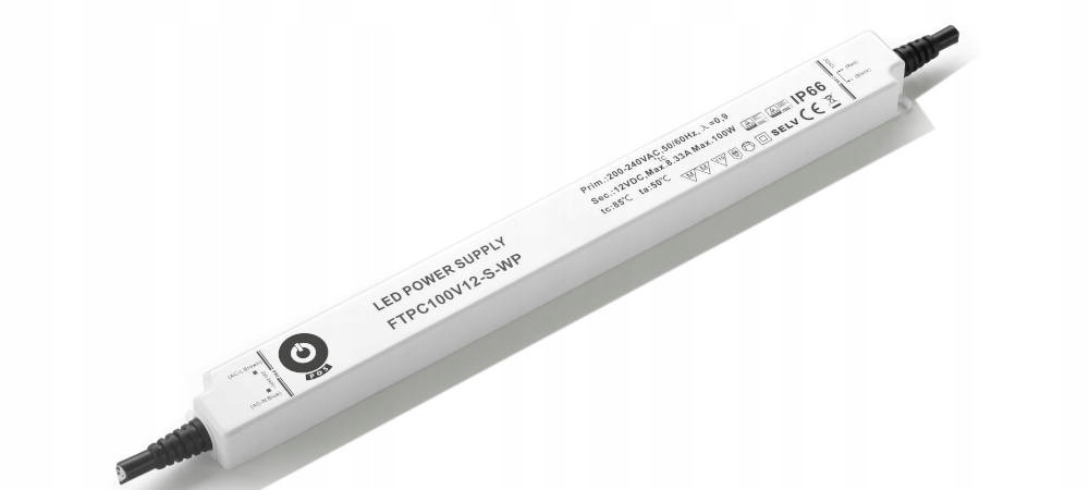 FTPC100V12-S-WP: Led zdroj 12V, 8,33A, Slim, Vodotěsný IP66 Ideální