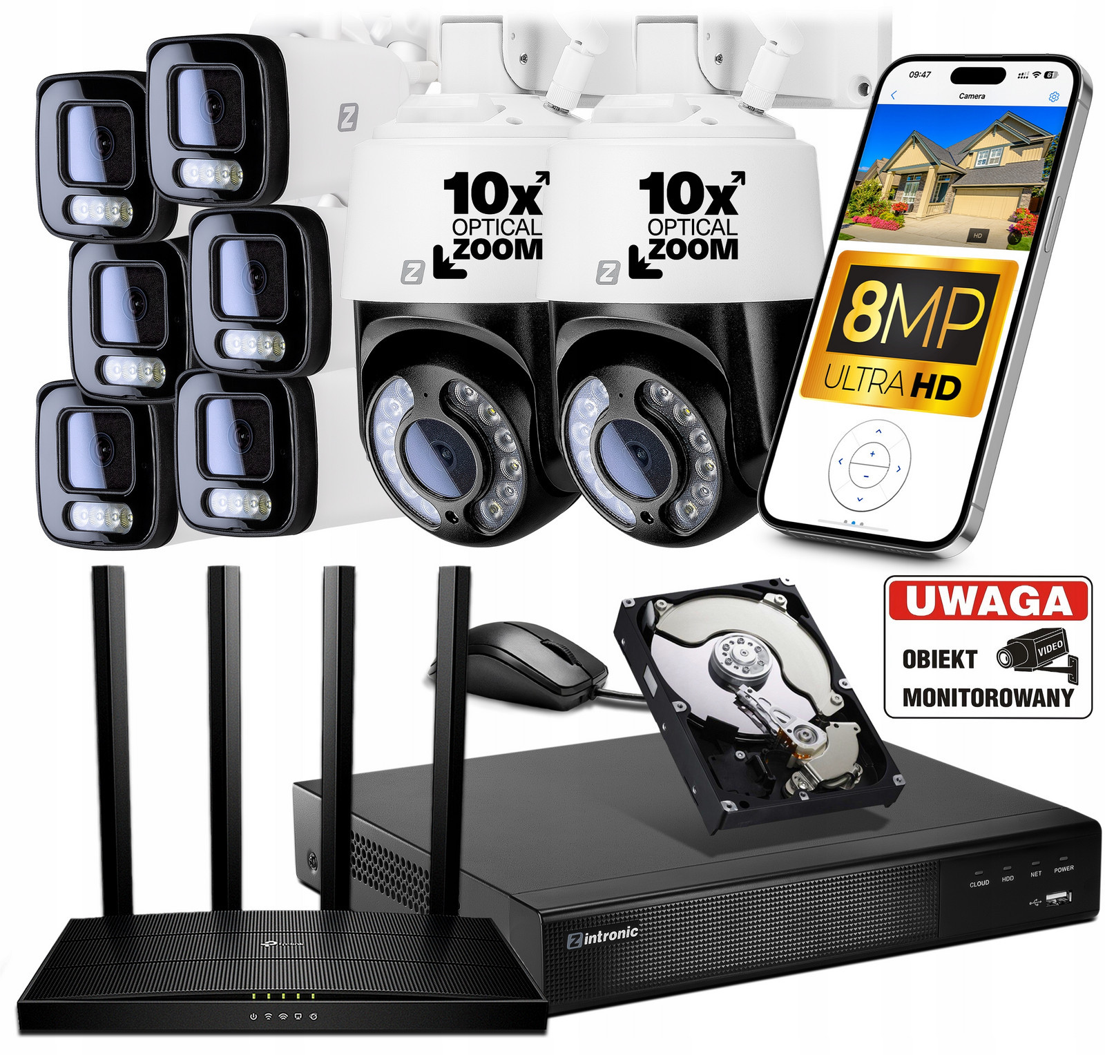 Sada pro Monitorování 8 WiFi kamer 8Mpx 10x Optický zoom