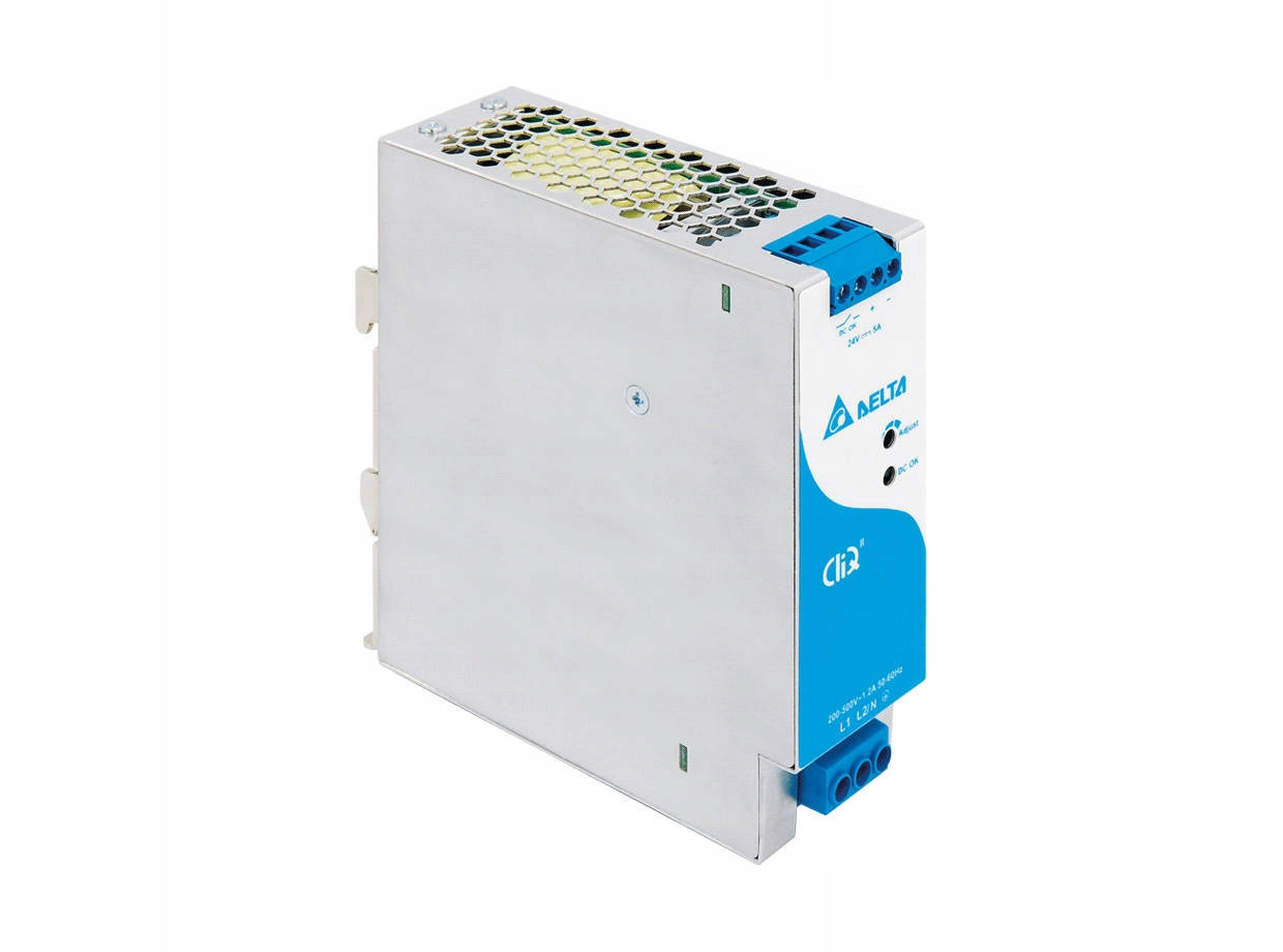 DRP-24V120W2BN: Delta Din lišta 24V/5A, Cliq II, Vysoká účinnost, Uin=180-55