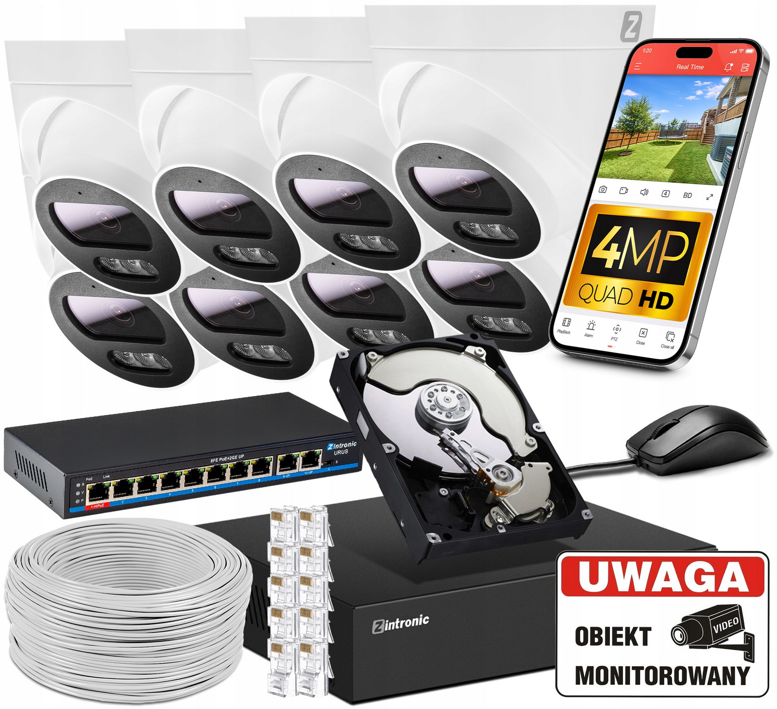 Sada pro Monitorování Ip Poe 8 Kamer 4MPx 1TB Náhled Aplikace Switch