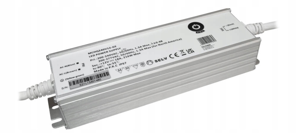 MCHQ240V24-GE: Led zdroj 24V/10A 240W CV, metal case, Pfc, Eu Ac input