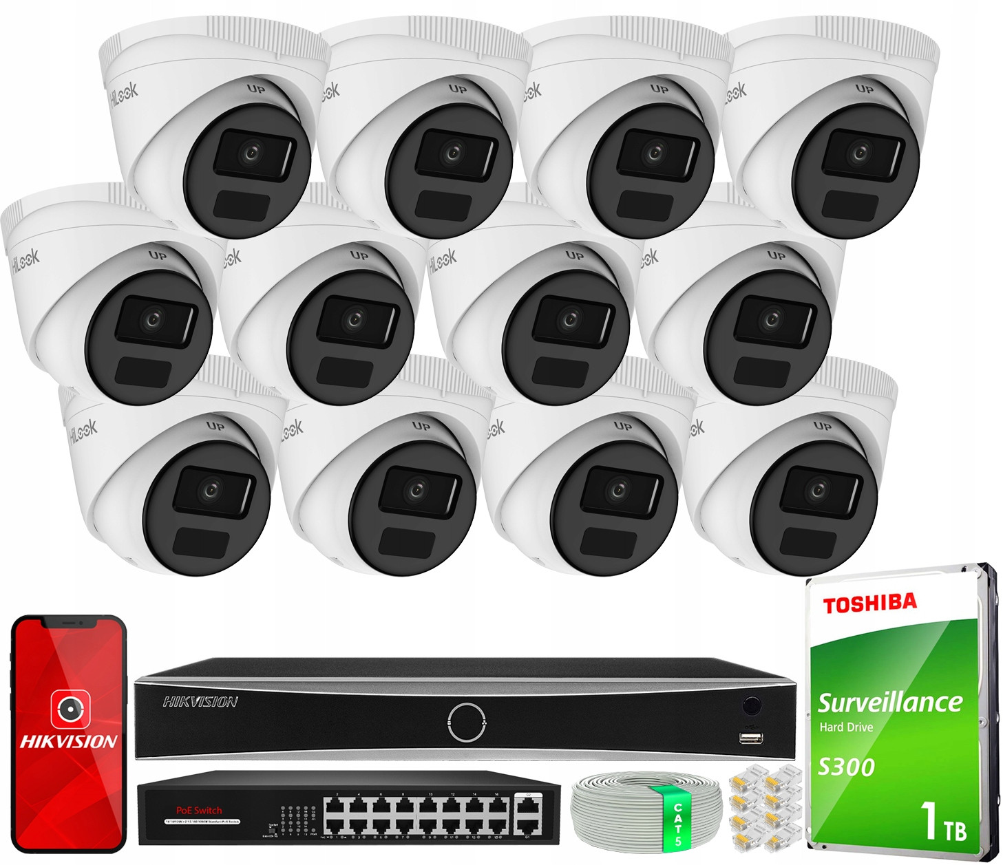 Ip monitorovací set 12x IPCAM-T4-P 4Mpx Rekordér Hikvision Acusense