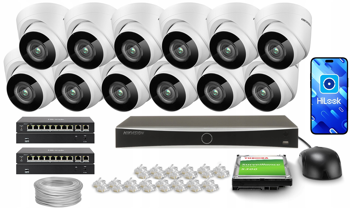 Monitorovací sada 12x Ip DS-2CD1341G0-I/PL(2.8MM) 4MPx Aplikace Hikvision