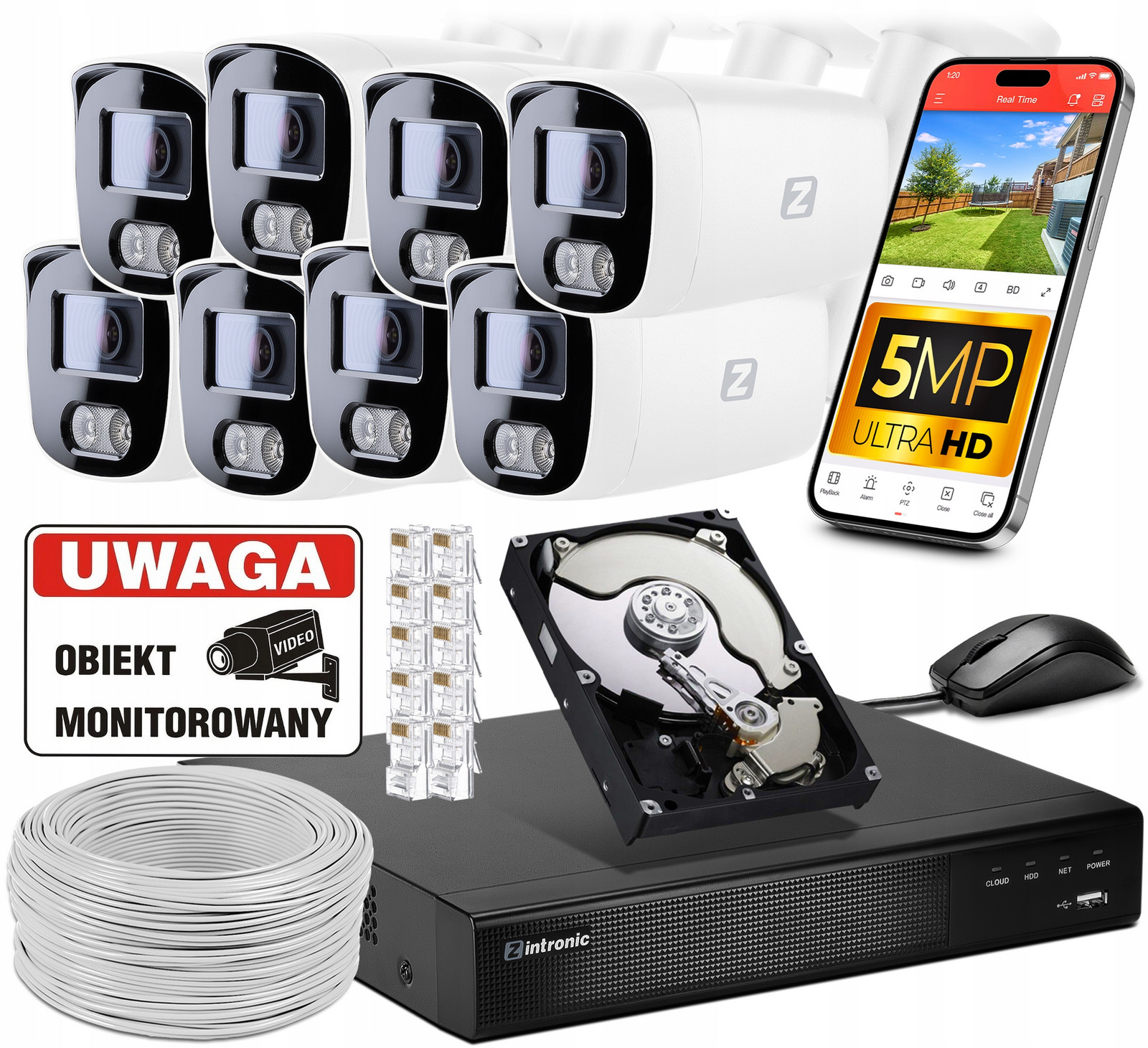 Ip monitorovací sada Poe B5 8 Kamer 5MPx Audio Aplikace