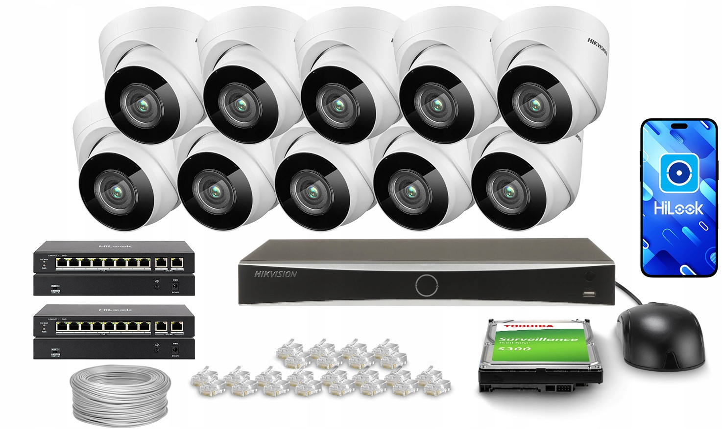 Monitorovací sada 10x Ip DS-2CD1341G0-I/PL(2.8MM) 4MPx Aplikace Hikvision