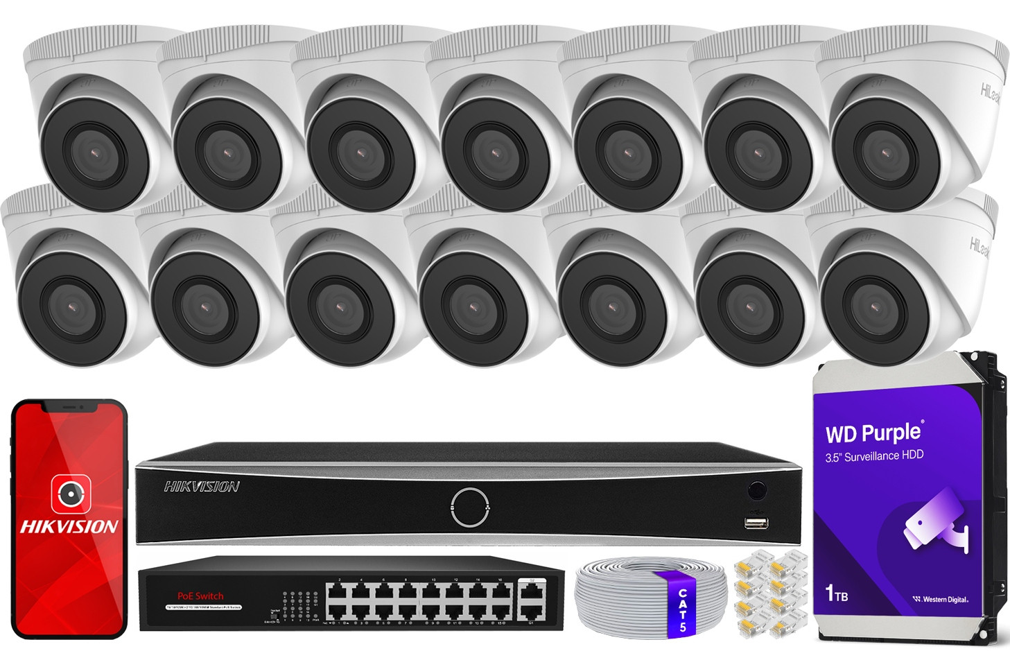 Monitorovací sada 14 kamer 5MPx IPCAM-T5 Nvr Hikvision DS-7616NXI-K2