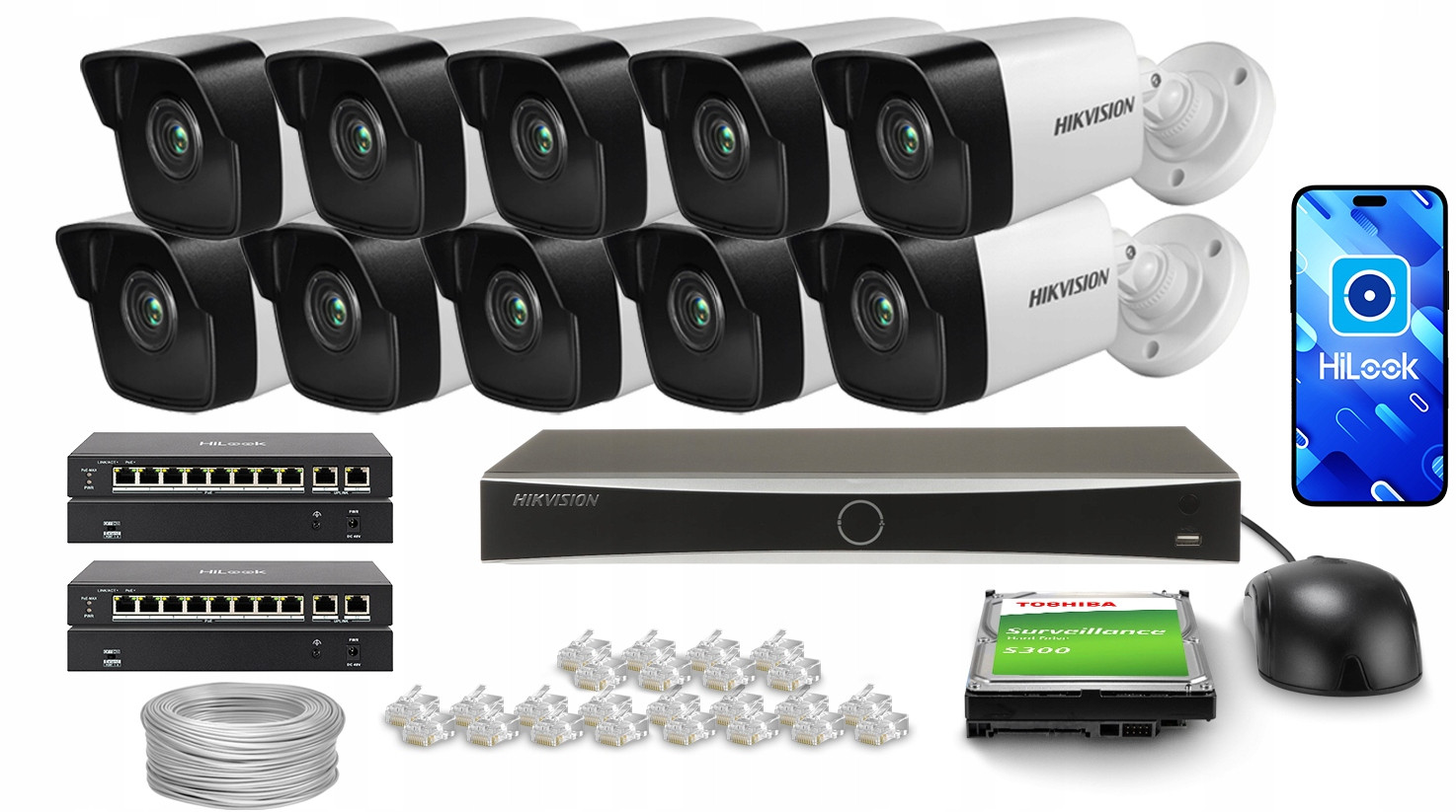 Ip monitorovací sada 10x DS-2CD1041G0-I/PL(2.8MM) 4MPx Aplikace Hikvision