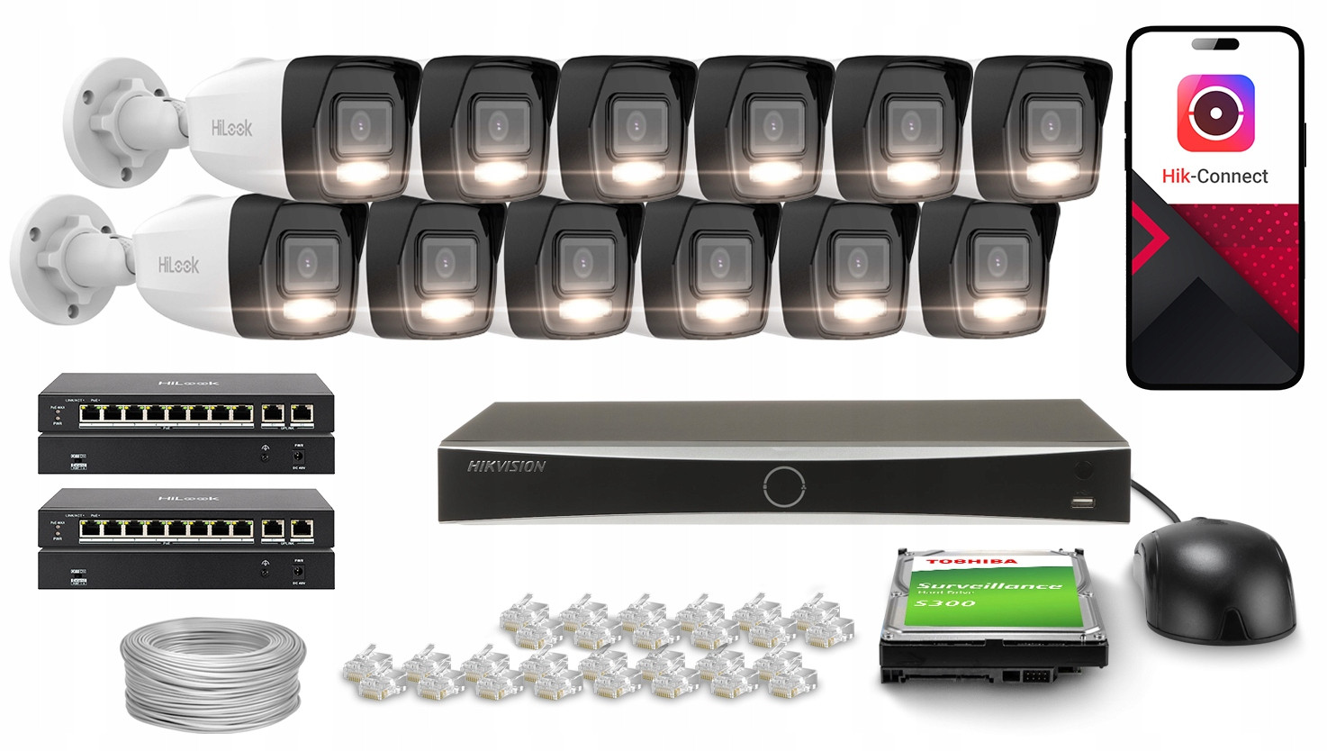 Monitorovací sada 12x IPCAM-B4-30DL Hybrid Light HiLook by Hikvision