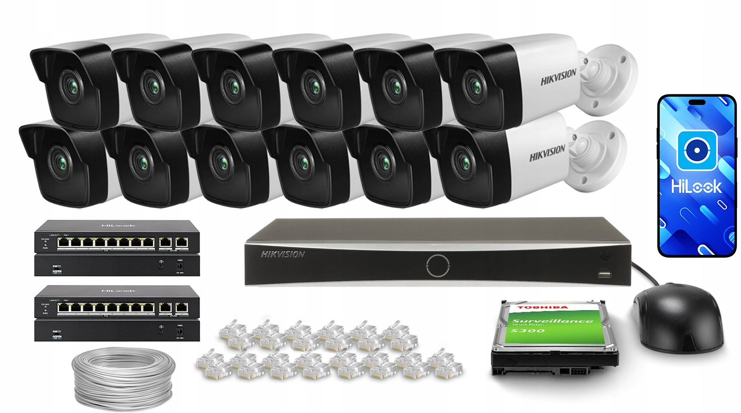 Ip monitorovací sada 12x DS-2CD1041G0-I/PL(2.8MM) 4MPx Aplikace Hikvision