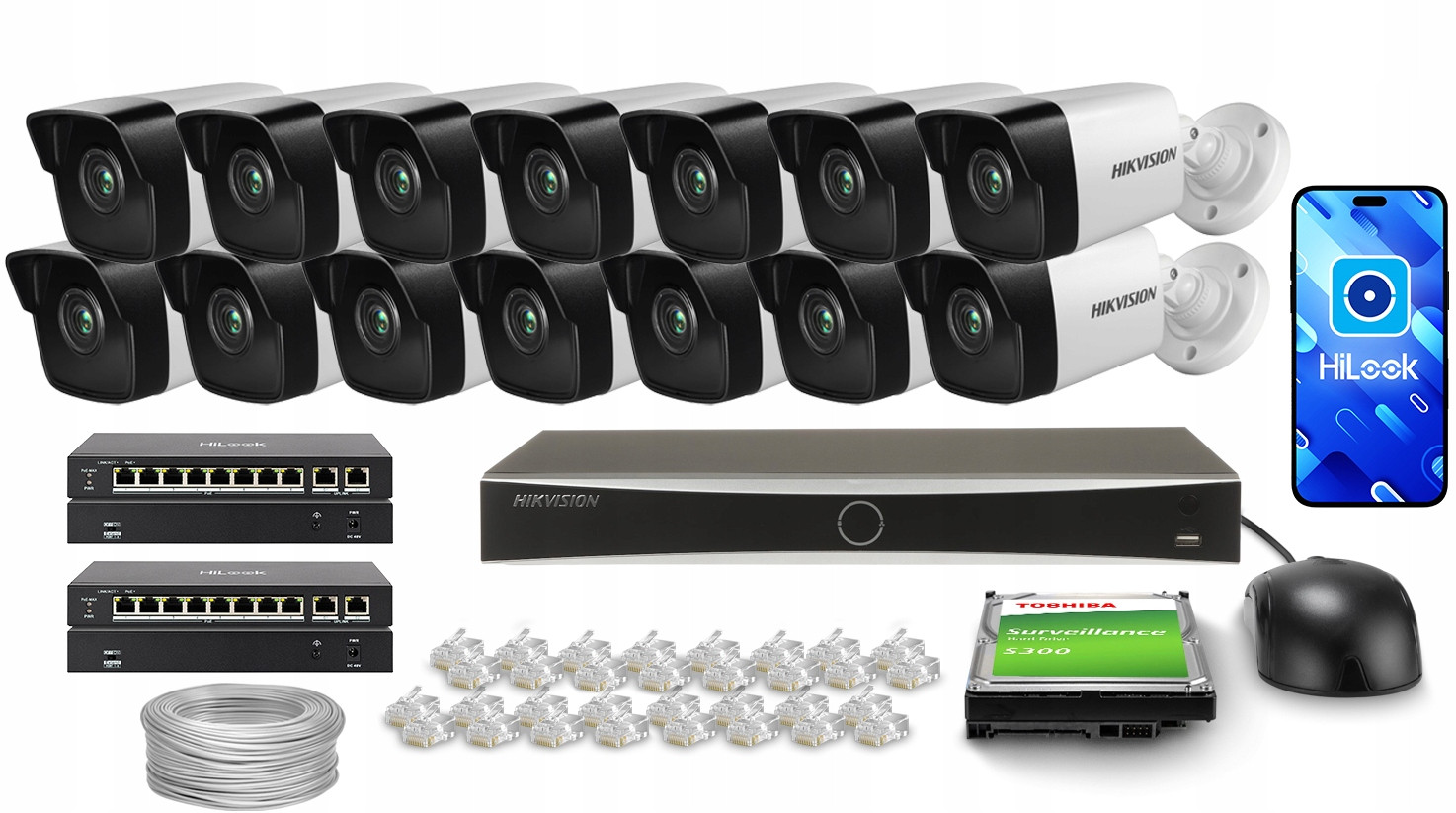 Ip monitorovací sada 14x DS-2CD1041G0-I/PL(2.8MM) 4MPx Aplikace Hikvision