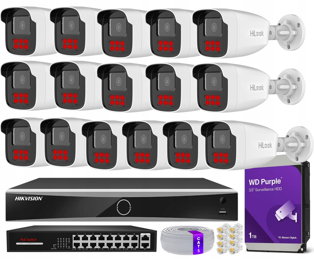 Ip monitoring 16 kamer IPCAM-B4-50IR IR50m 4MPx HiLook DS-7616NXI-K2