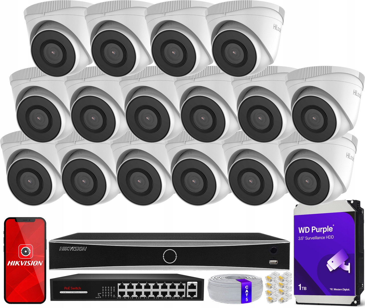 Ip monitoring 16 Venkovních kamer 5MPx IPCAM-T5 Rekordér Hikvision