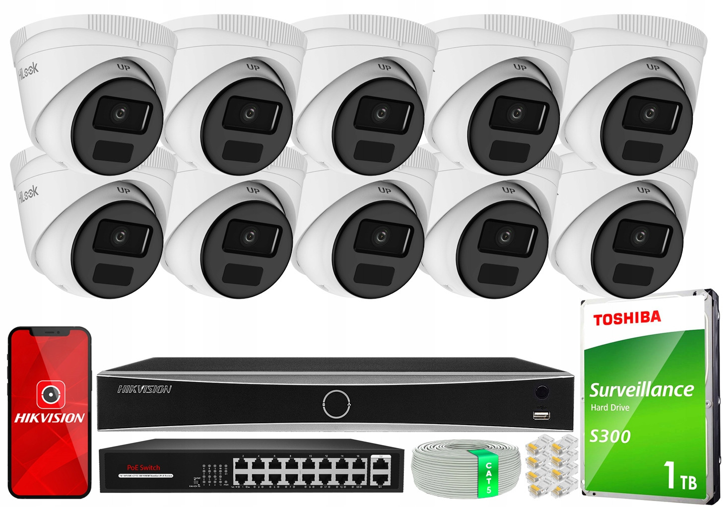 Ip monitorovací set 10 Ip kamer 4Mpx PoE Rekordér Hikvision Acusense