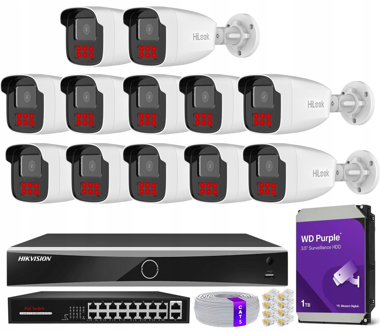 Ip monitorovací set 12 kamer HiLook 4Mpx IPCAM-B4-50IR DS-7616NXI-K2