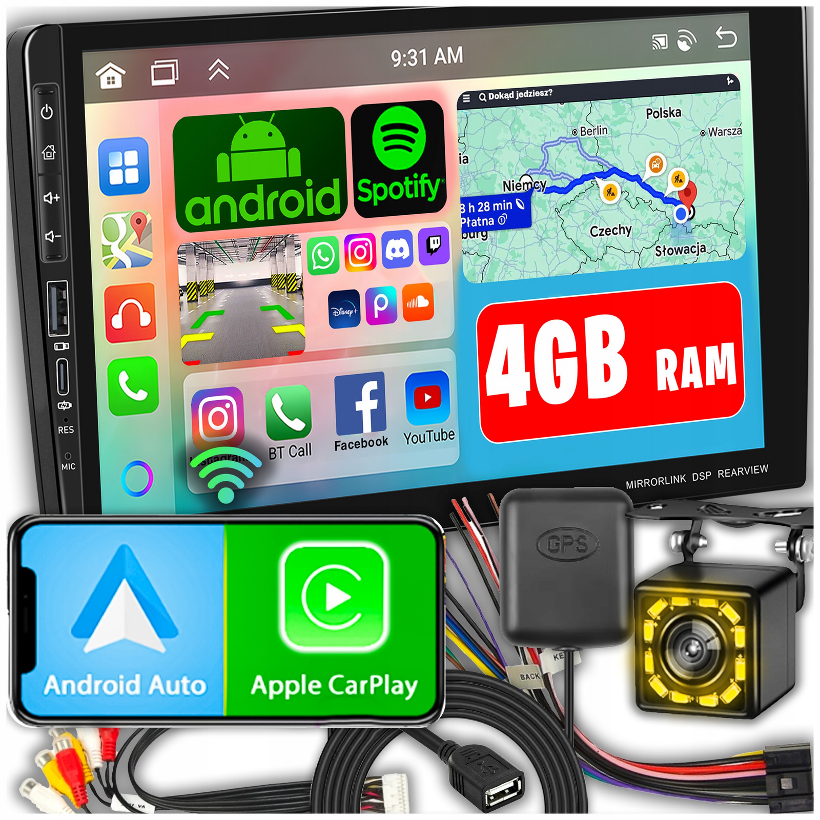 2 Din Android Auto Carplay Rds Wifi Gps Dsp Fm 9