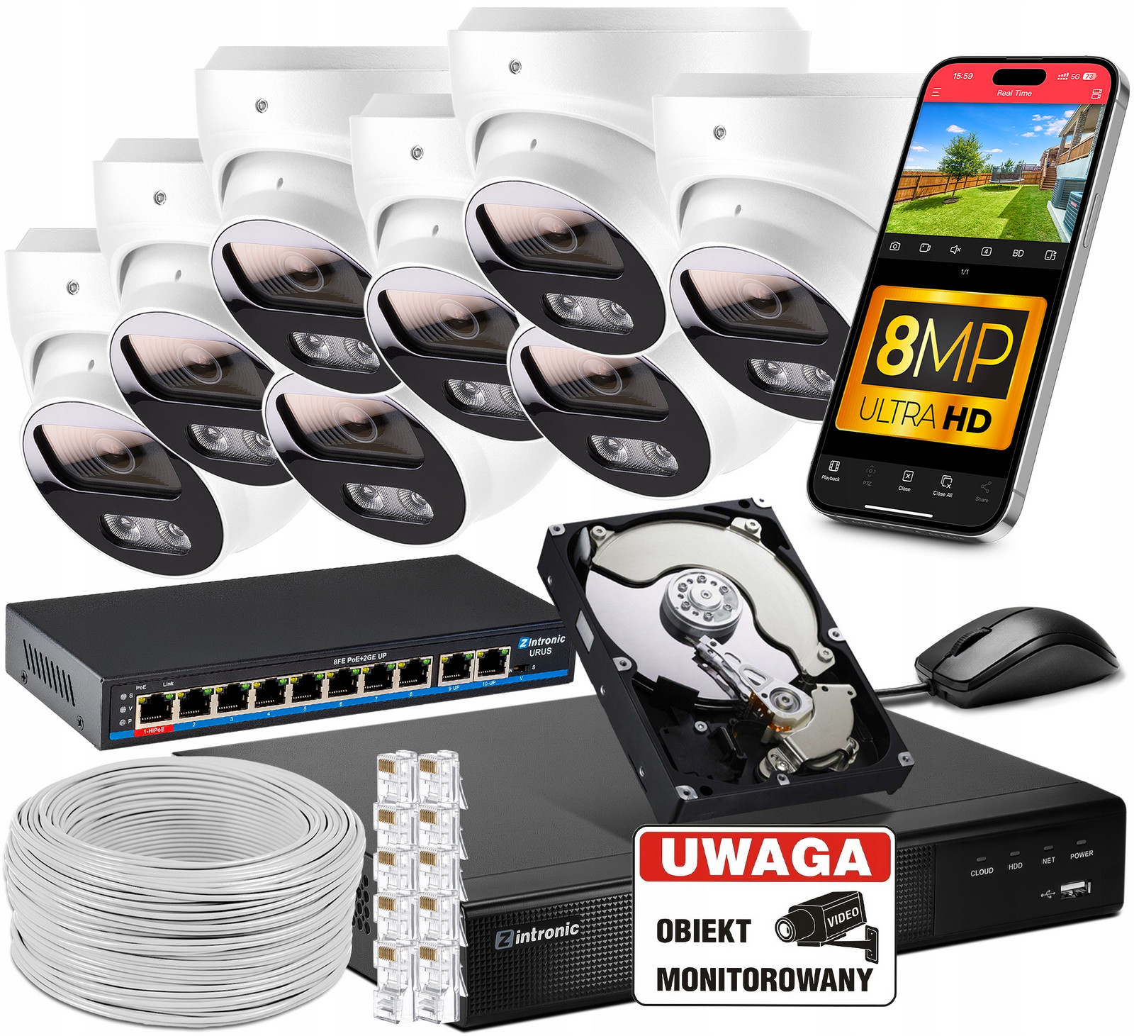 Sada pro Monitorování Ip Poe 8 Kamer 8MPx 1TB Náhled Aplikace Switch