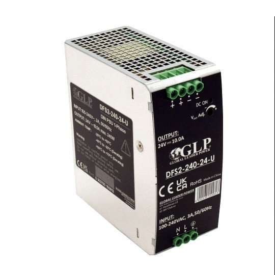 DFS2-240-24-U: Glp: 24V/10A/240W Din lišta Psu kovové pouzdro, Pfc, Uin 85-264