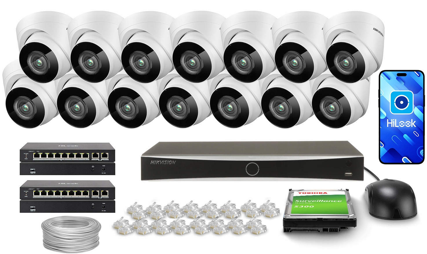 Monitorovací sada 14x Ip DS-2CD1341G0-I/PL(2.8MM) 4MPx Aplikace Hikvision