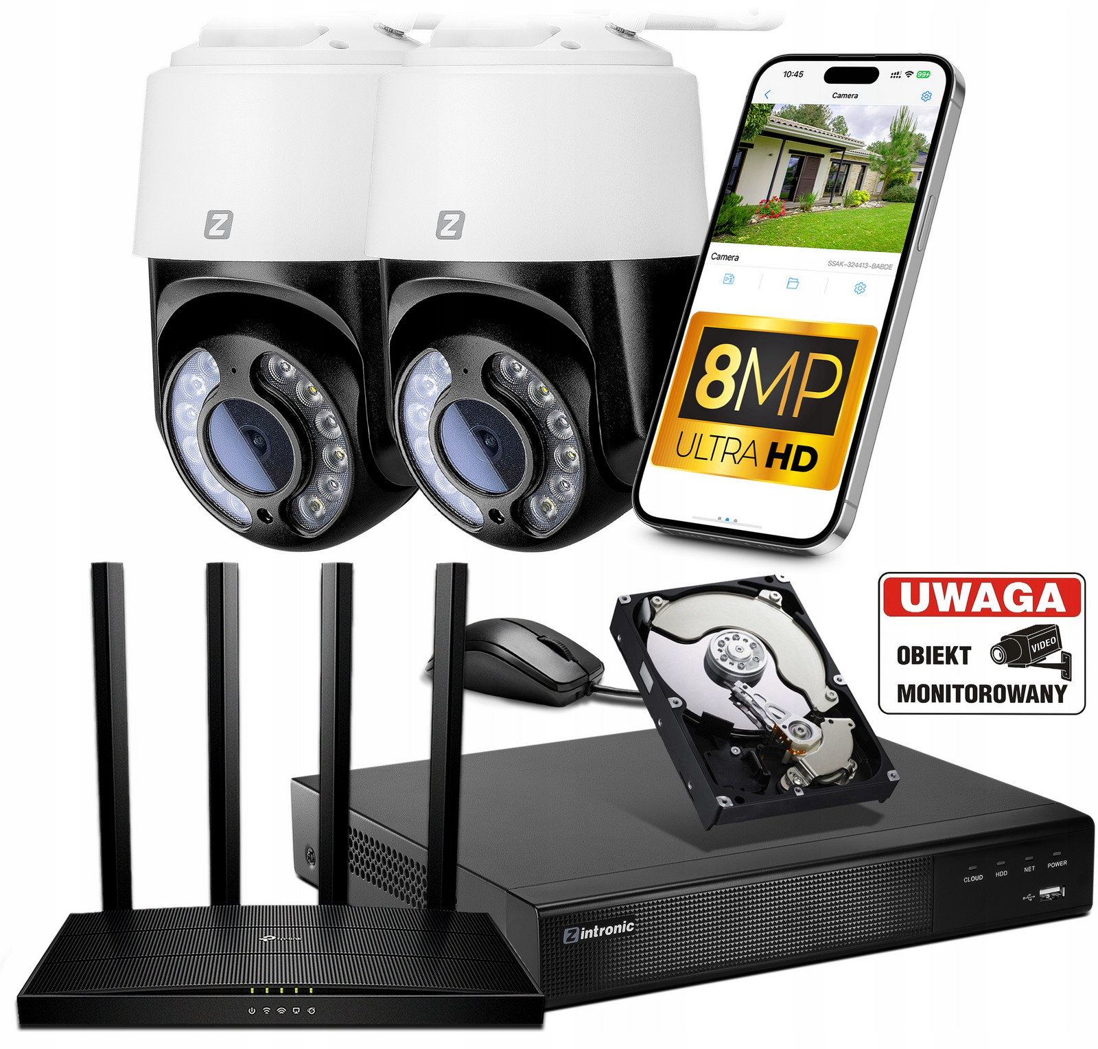 Ip WiFi Monitorovací Sada 2x Venkovní Kamera Otočná WiFi 8MPx 8MP 4K
