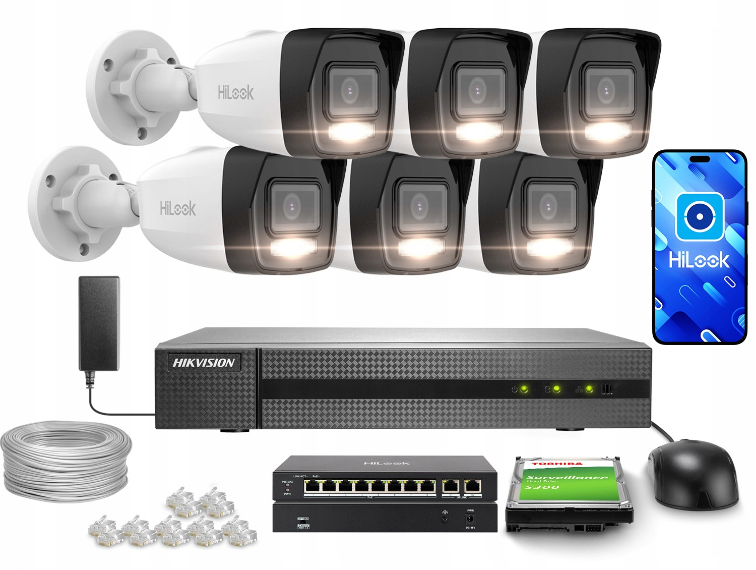 Monitorovací sada 6x IPCAM-B6-30DL 6Mp Aplikace HiLook by Hikvision