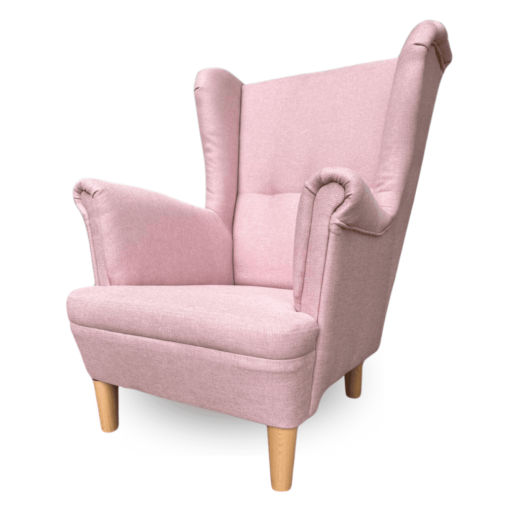 Dětské křeslo ušák VISBY JUNIOR - masiv, látka, růžová