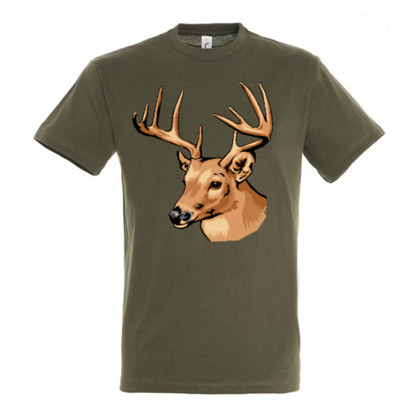 Triko myslivecké Jelen s parožím - olivové, XL