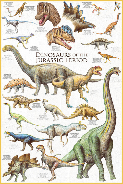 EUROGRAPHICS Plakát, Obraz - Dinosaurs of the Jurassic, 61 × 91.5 cm