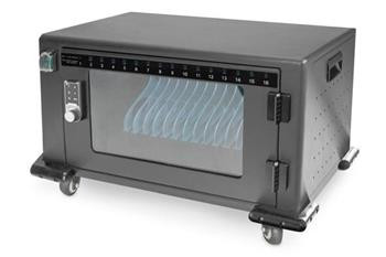 DIGITUS Nabíjecí vozík, 14”, USB-C, elektronický PIN zámek,16 nabíjecích základen, ventilátor, 384 x 550 x 375 mm, černá