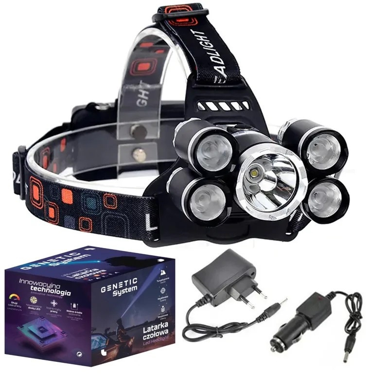 Svítilna čelovka Genetic 5x XM-L T6 CREE LED 0112 s nabíječkou