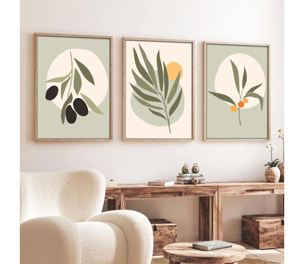 SADA 3x Obraz ve fotorámečku 50x70 cm listy