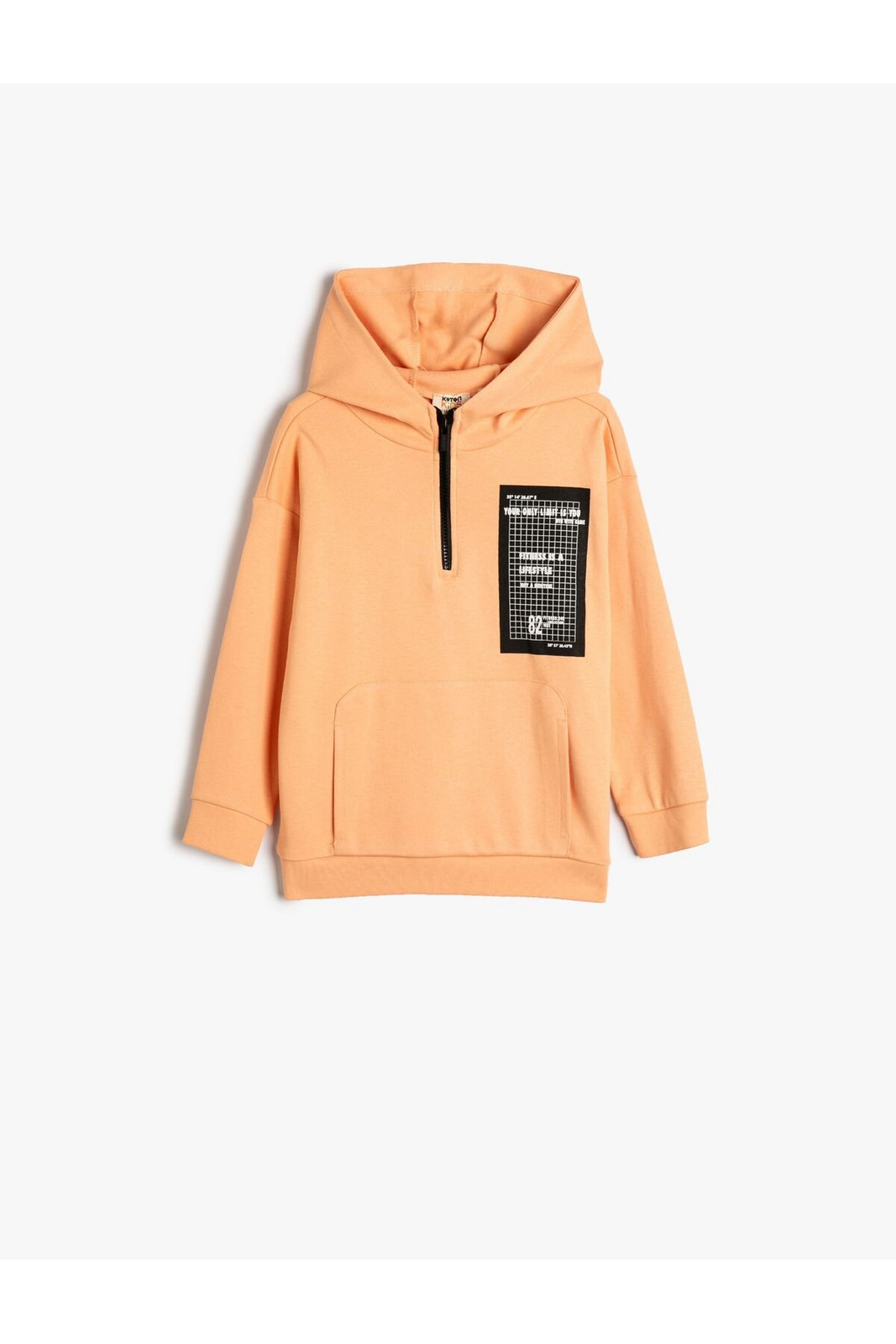 Koton Hooded Sweatshirt Kangaroo Pocket Half Zipper Print Detail Cotton