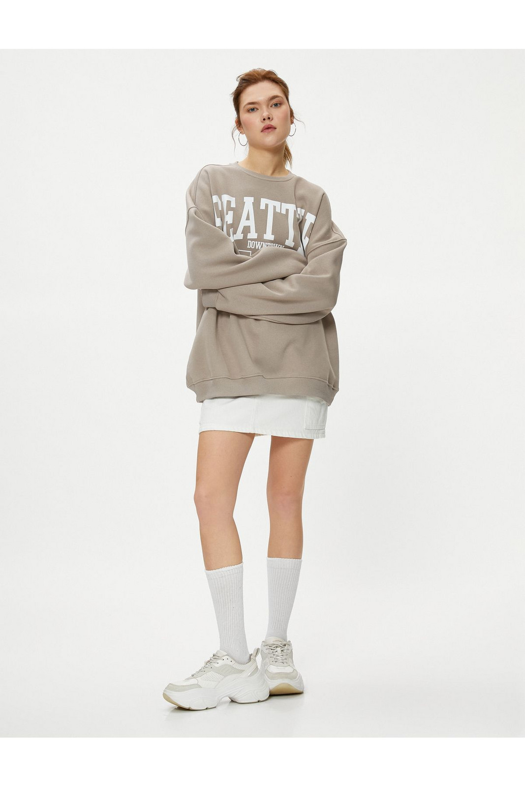 Koton College Oversize Sweatshirt Long Sleeve Crew Neck