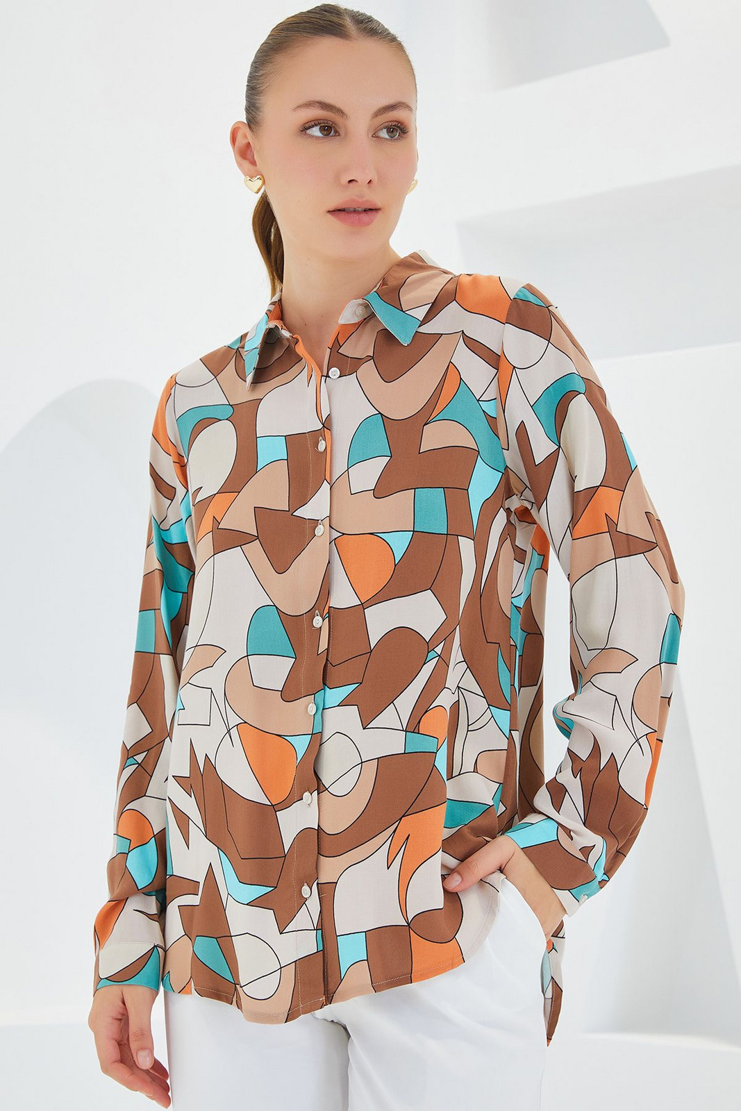 Bigdart 3721 Graphic Patterned Shirt - Milky Coffee