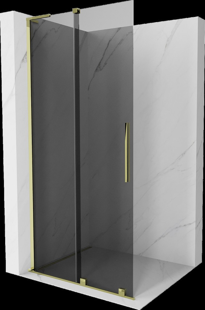 MEXEN/S Velar L Sprchová zástěna posuvná Walk-in 110 x 200 cm, grafit 8 mm, zlato 871-110-003-43-50