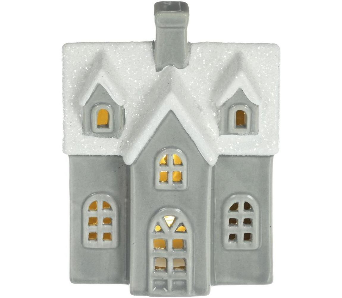 LED Porcelánová dekorace LED/2xLR44/teplá bílá domek šedá