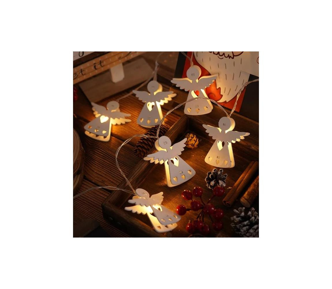 LED Vánoční řetěz 10xLED/2xAA/teplá bílá 2m andělé