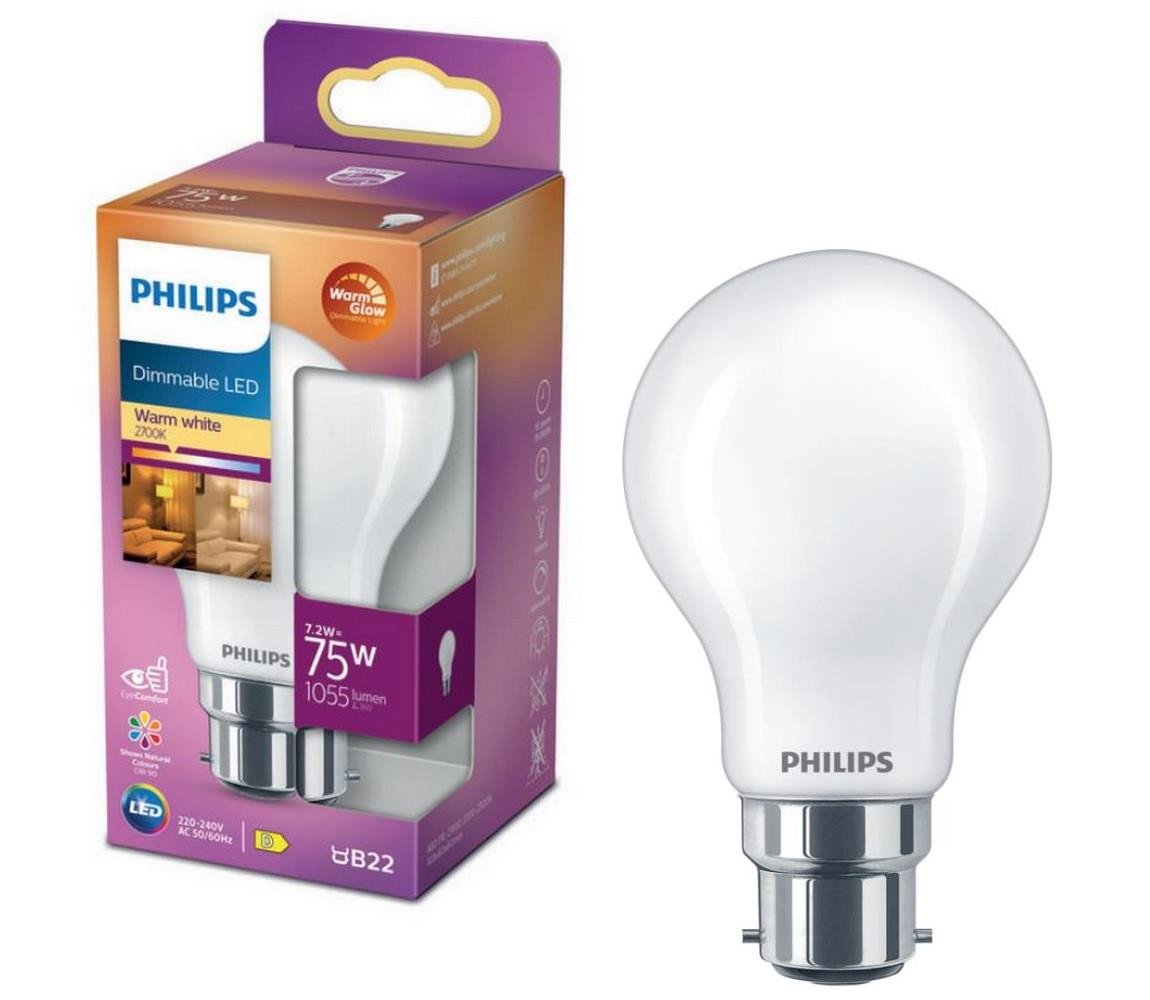 Philips LED Stmívatelná žárovka Philips Warm Glow B22/7,2W/230V 2200-2700K CRI 90