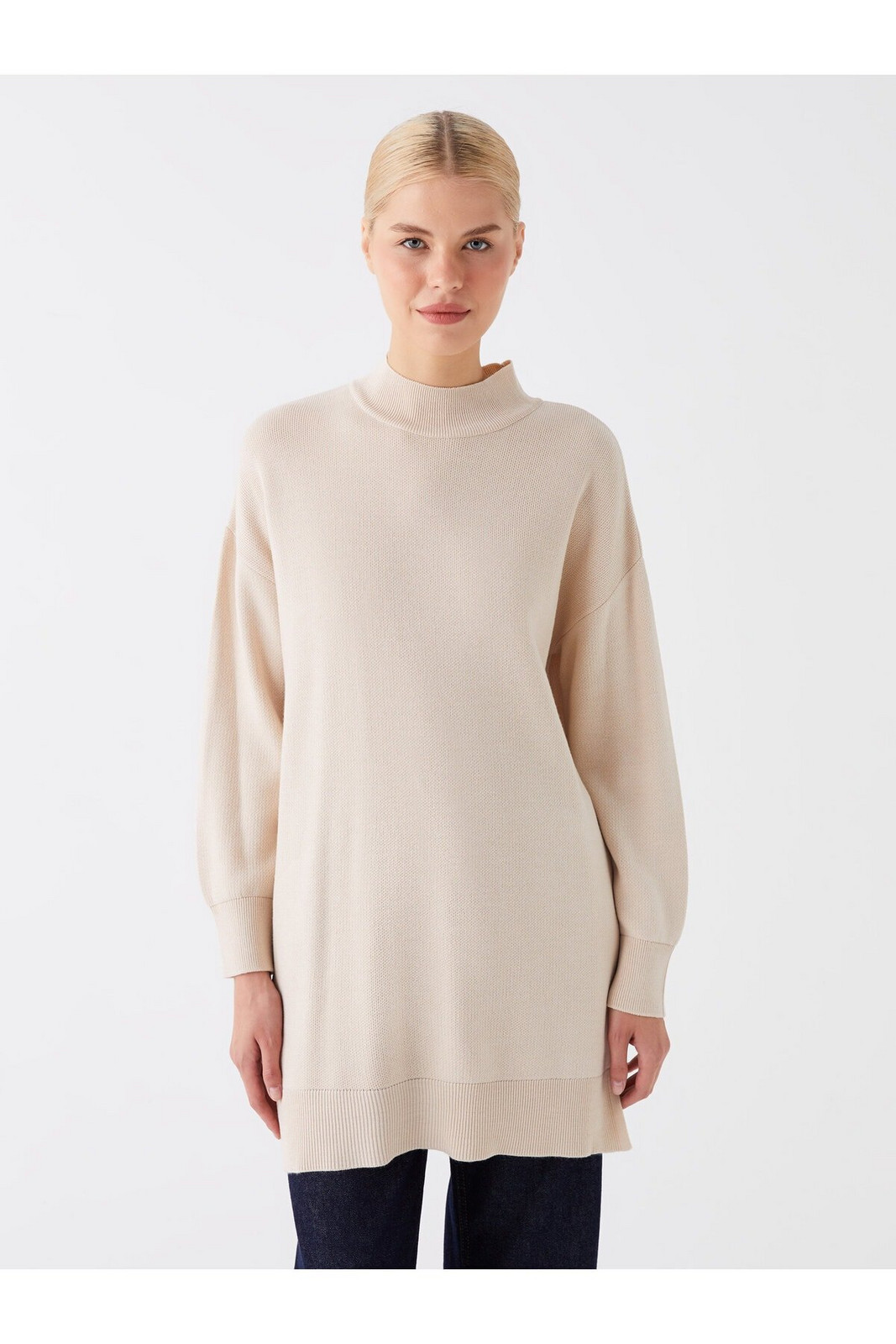 LC Waikiki Half Turtleneck Plain Long Sleeve Oversize Women's Knitwear Tunic