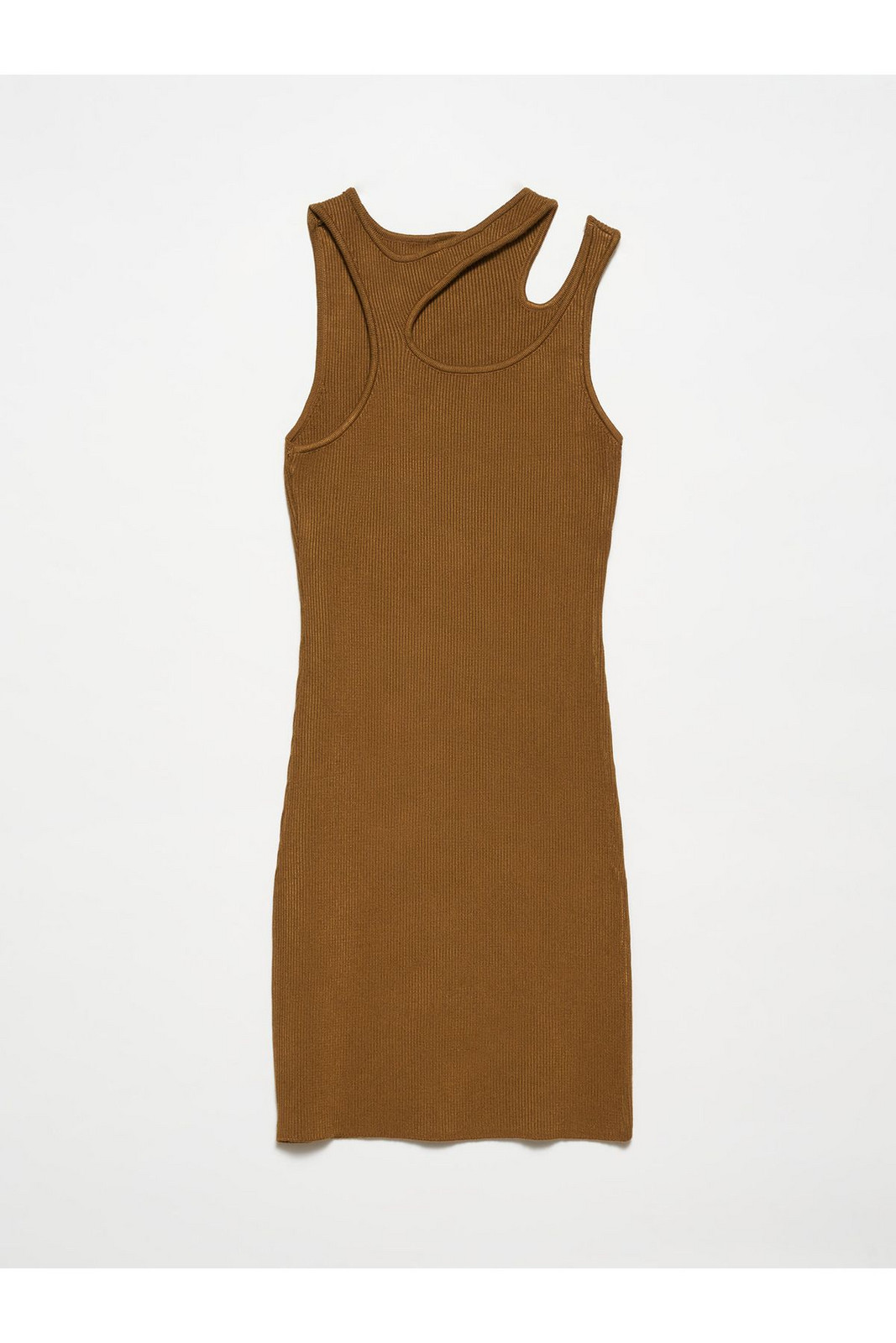 Dilvin 90142 Crew Neck Left Shoulder Decollete Knitwear Dress-Khaki